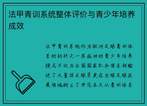法甲青训系统整体评价与青少年培养成效